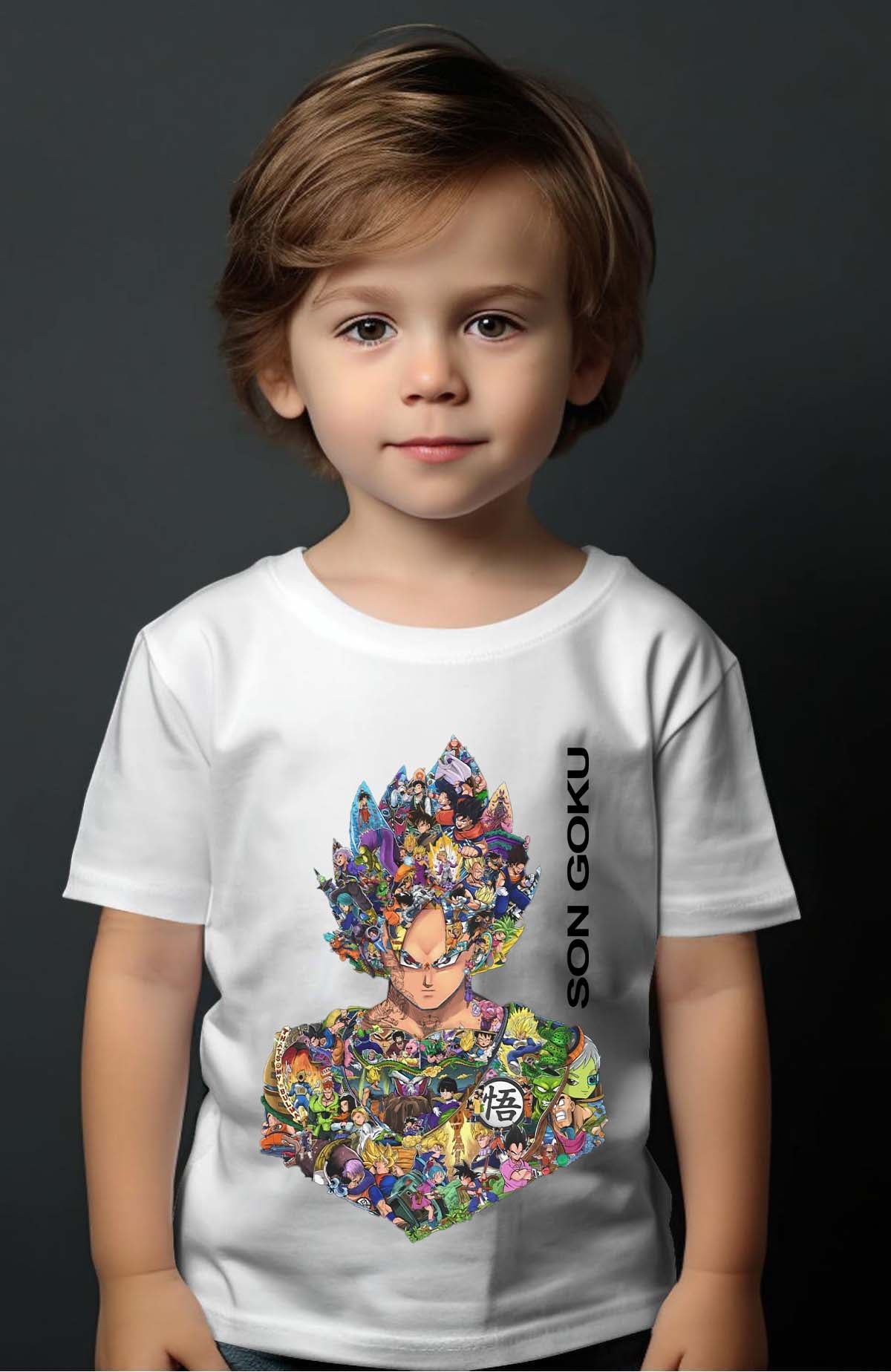 COULEUR:Blanc|T-shirt Garçon | goku multi incrustation Blanc