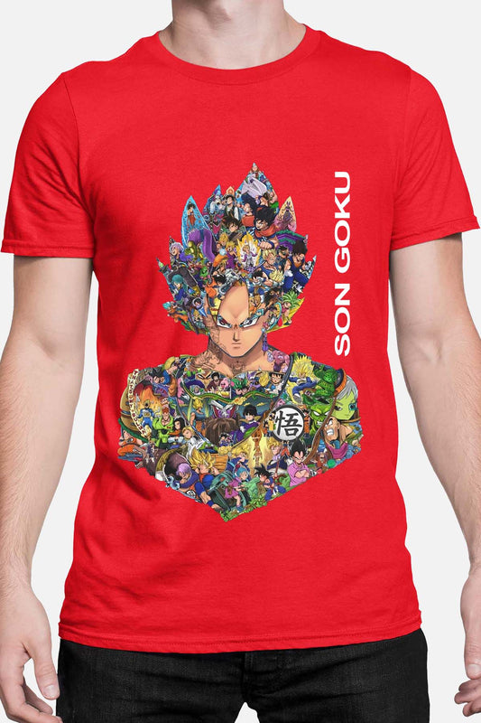 COULEUR:Rouge|T-shirt Homme | goku multi incrustation Rouge