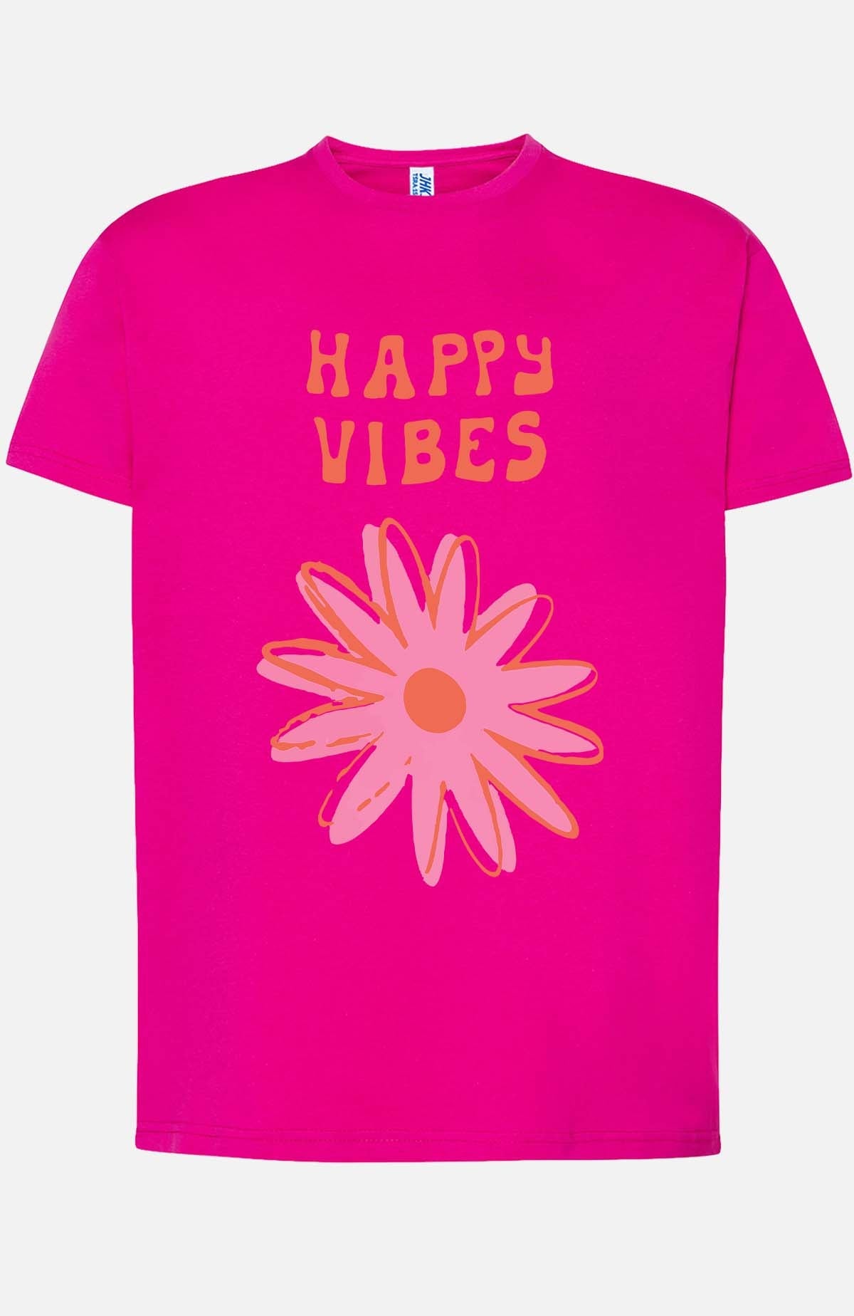 COULEUR:Fuchsia|T-shirt Femme | happy vibes fleur Fuchsia