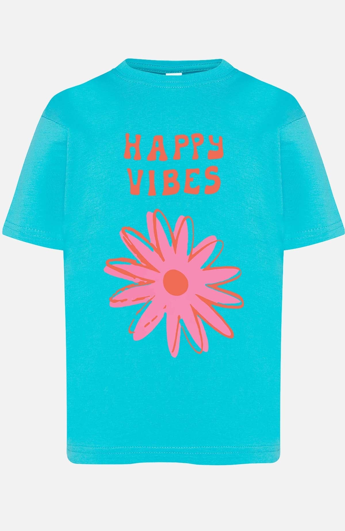 COULEUR:Turquoise|T-shirt Femme | happy vibes fleur Turquoise