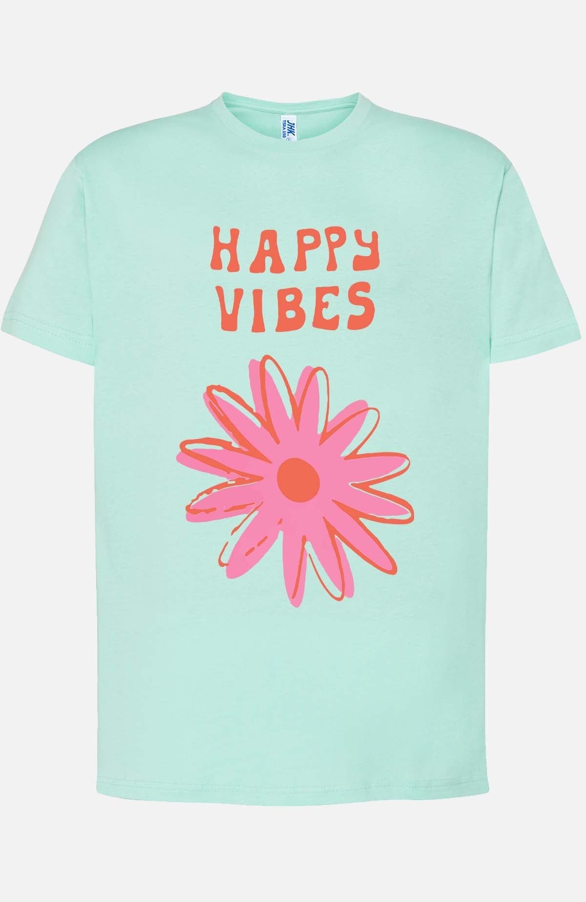 COULEUR:Vert d'eau|T-shirt Femme | happy vibes fleur Vert d'eau