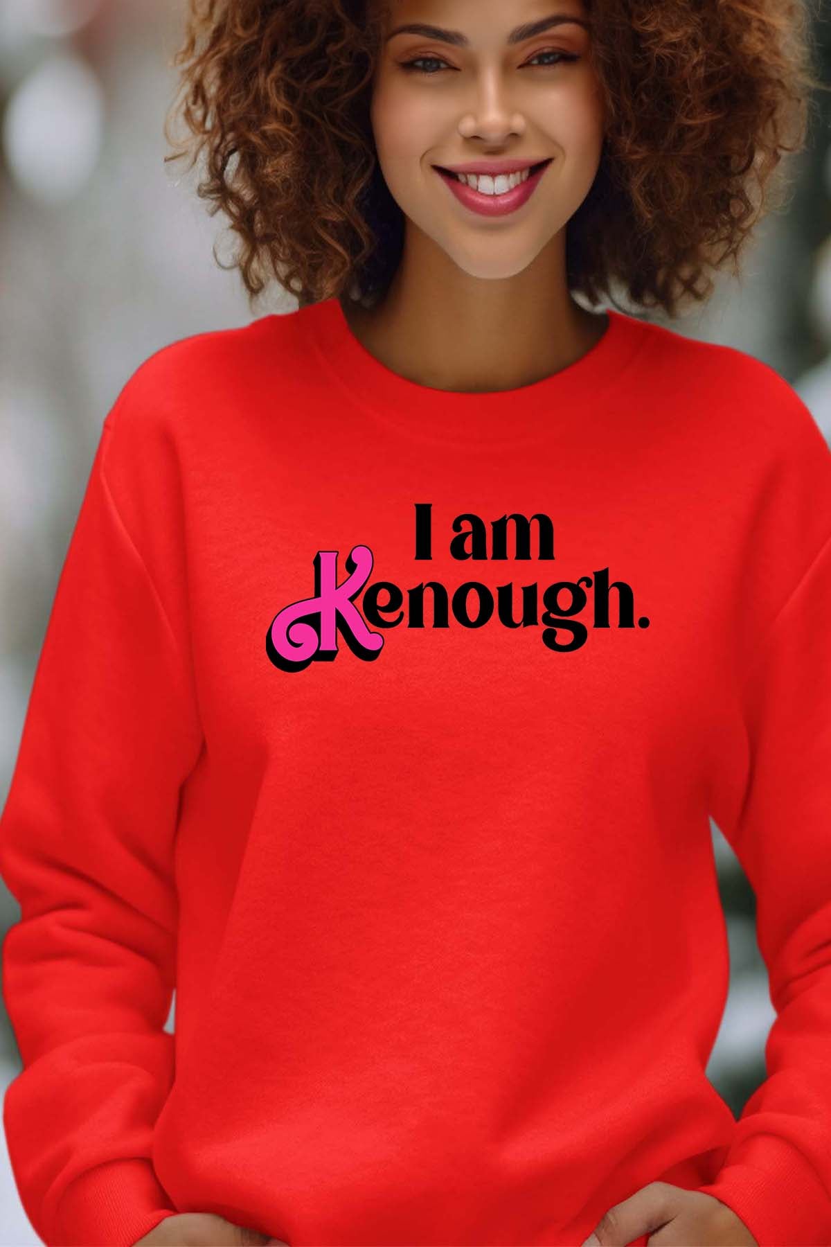 COULEUR:Rouge|Sweat Col Rond Femme | i am kenough Rouge