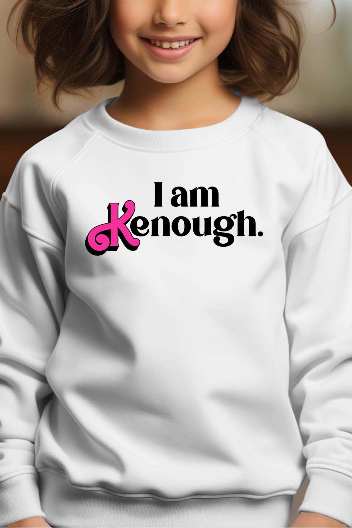 COULEUR:Blanc|Sweat Col Rond Fille | i am kenough Blanc