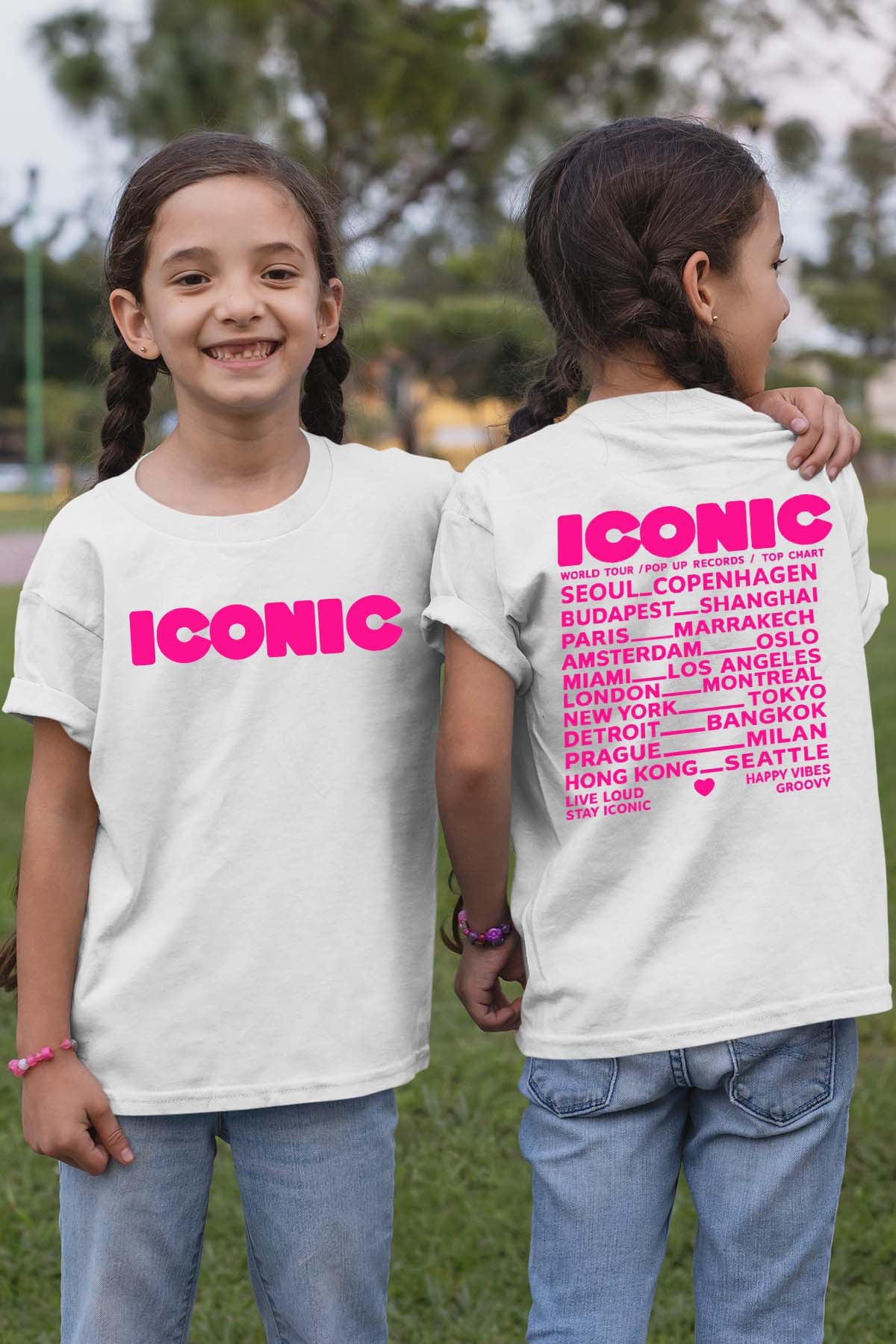 T-shirt Fille | Iconic Fluo Rose