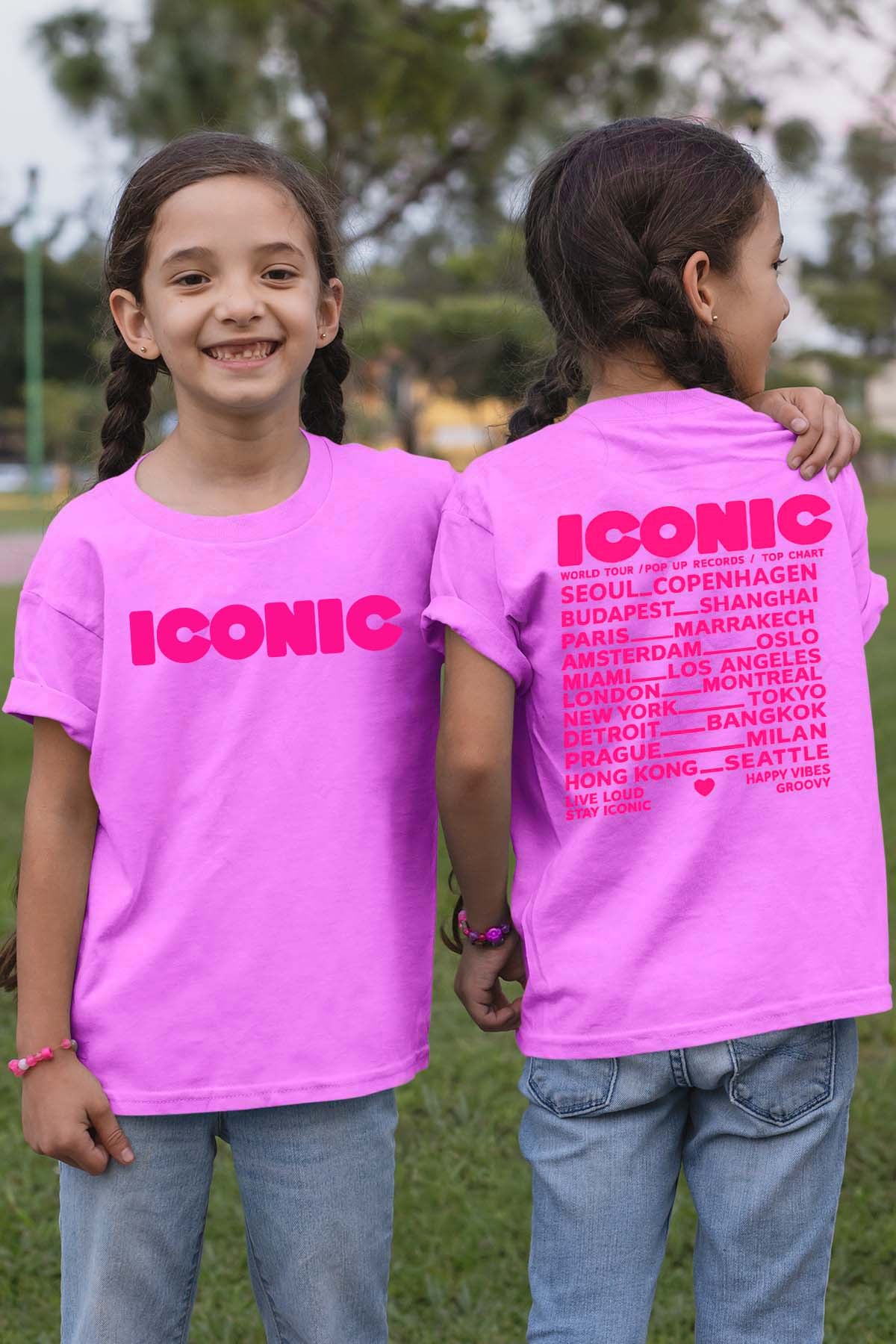 T-shirt Fille | Iconic Fluo Rose