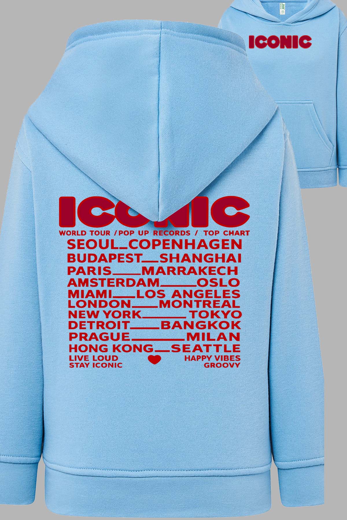 COULEUR:Bleu Ciel|Sweat Capuche Femme | iconic Bleu Ciel
