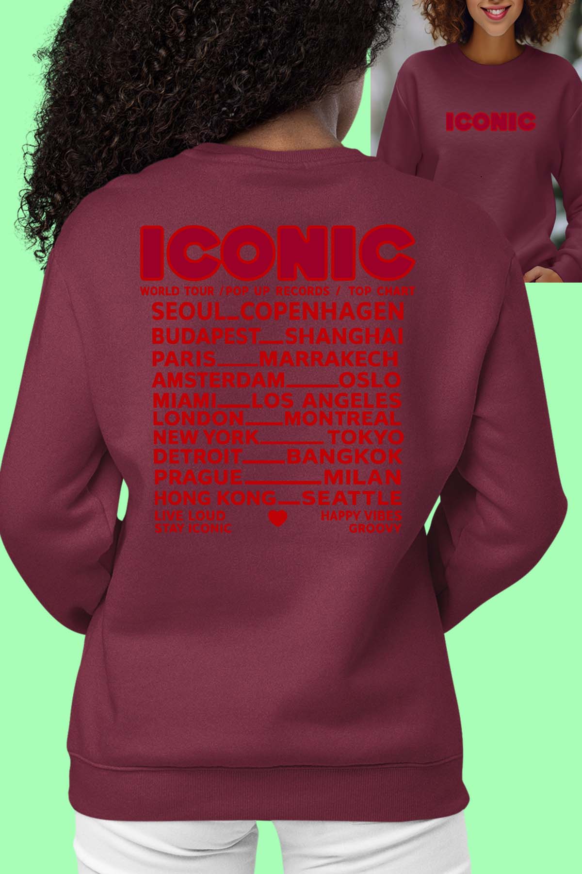 COULEUR:Bordeaux|Sweat Col Rond Femme | iconic Bordeaux