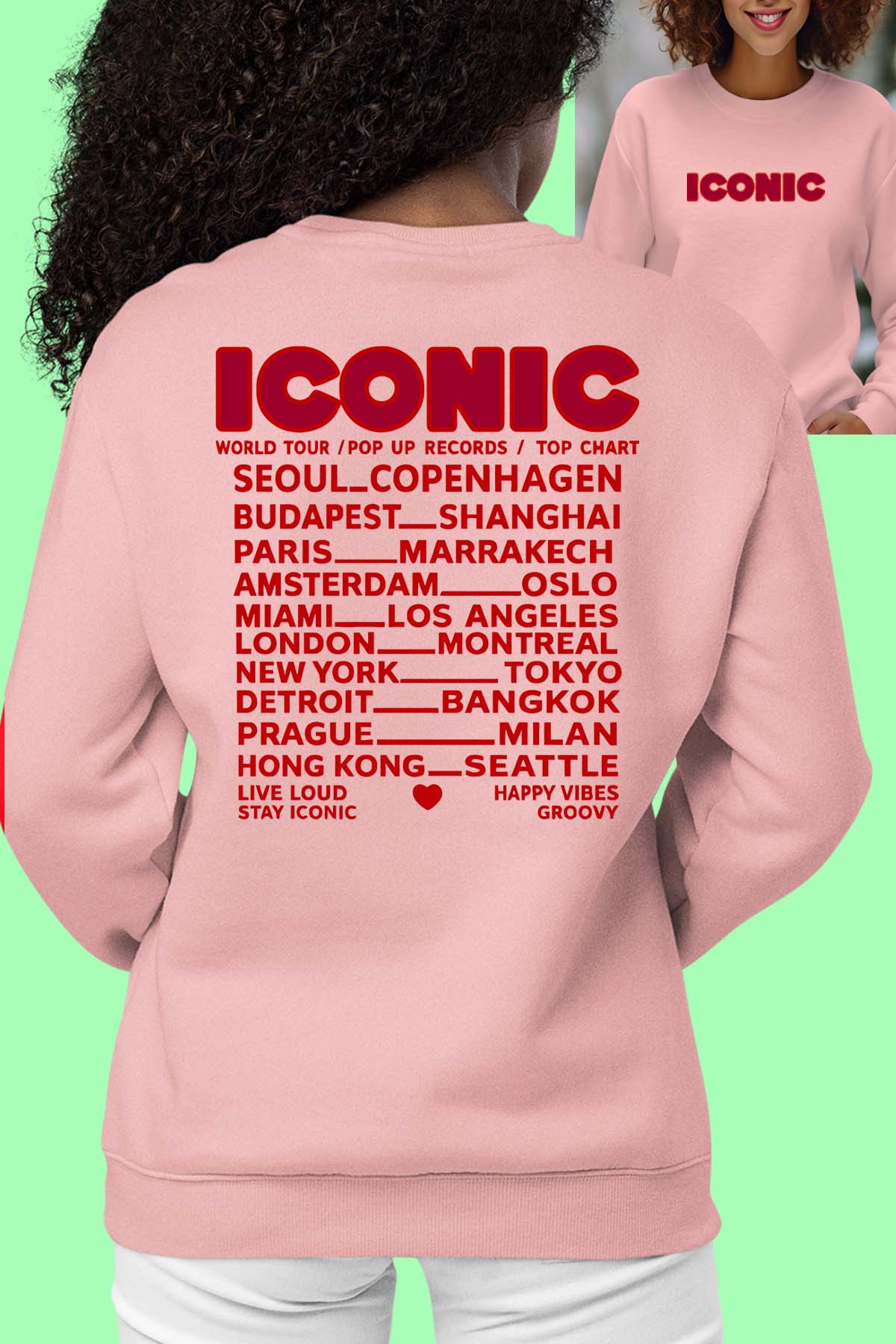 COULEUR:Rose|Sweat Col Rond Femme | iconic Rose