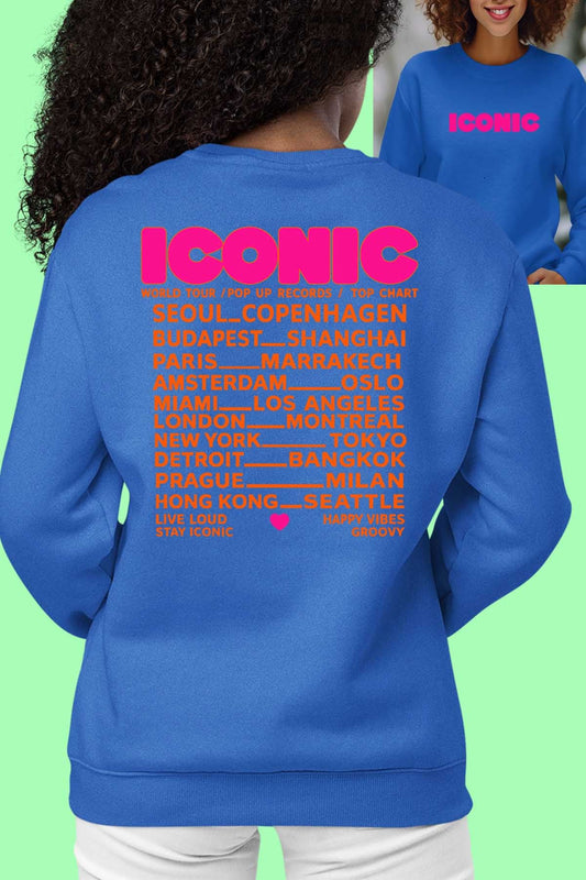 COULEUR:Bleu Roi|Sweat Col Rond Femme | iconic Fluo Orange Bleu Roi
