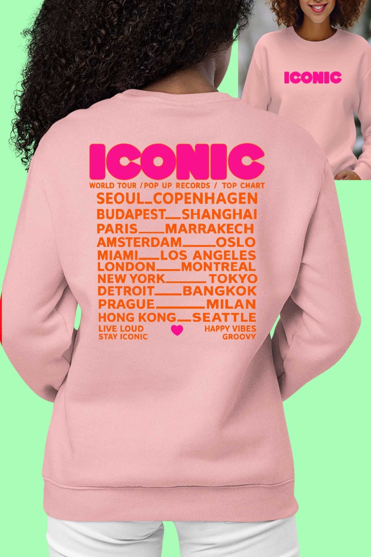 COULEUR:Rose|Sweat Col Rond Femme | iconic Fluo Orange Rose