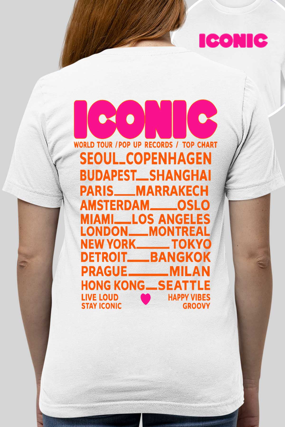 COULEUR:Blanc|T-shirt Femme | iconic Fluo Orange Blanc