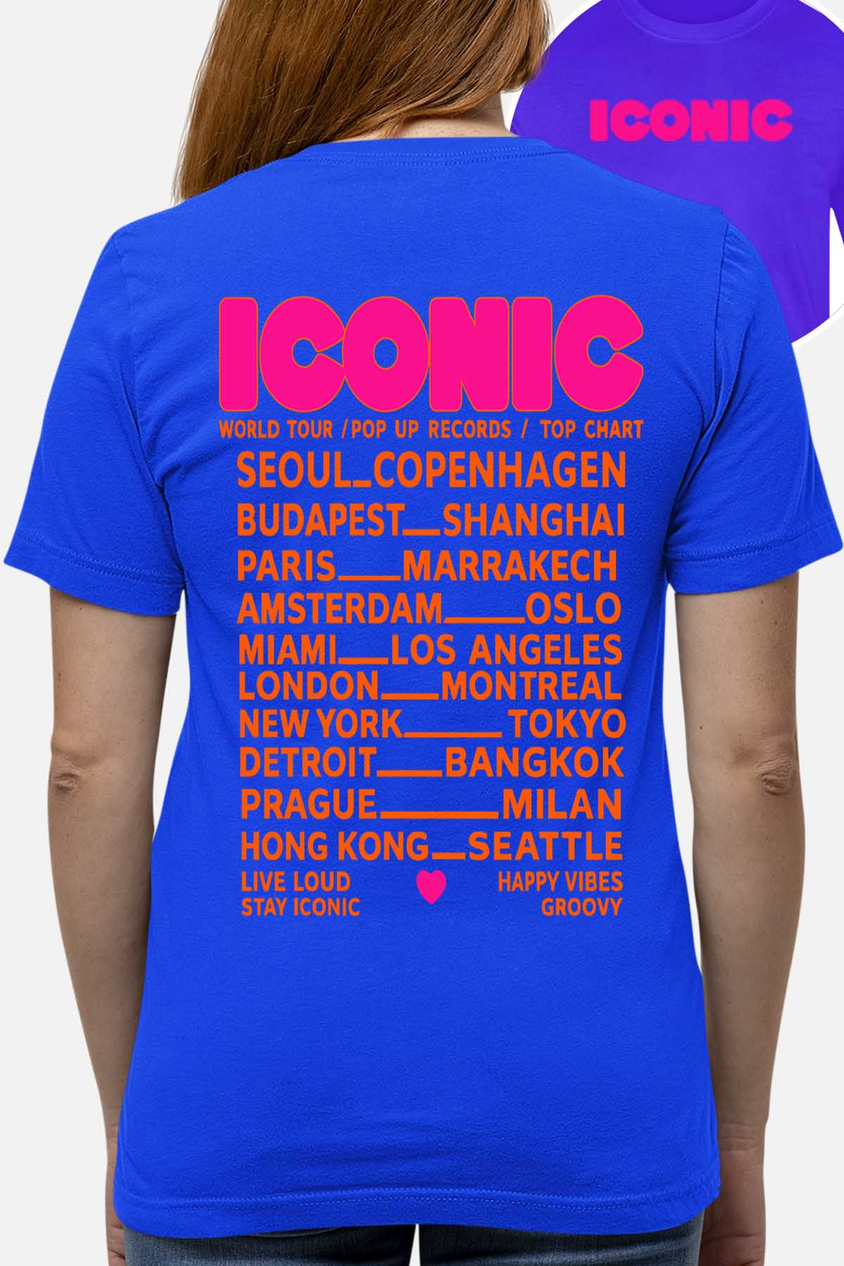 COULEUR:Bleu Roi|T-shirt Femme | iconic Fluo Orange Bleu Roi