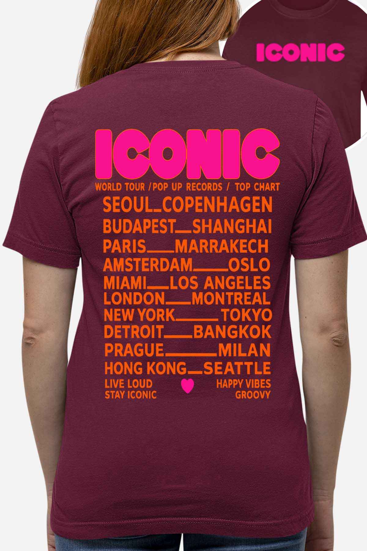 COULEUR:Bordeaux|T-shirt Femme | iconic Fluo Orange Bordeaux