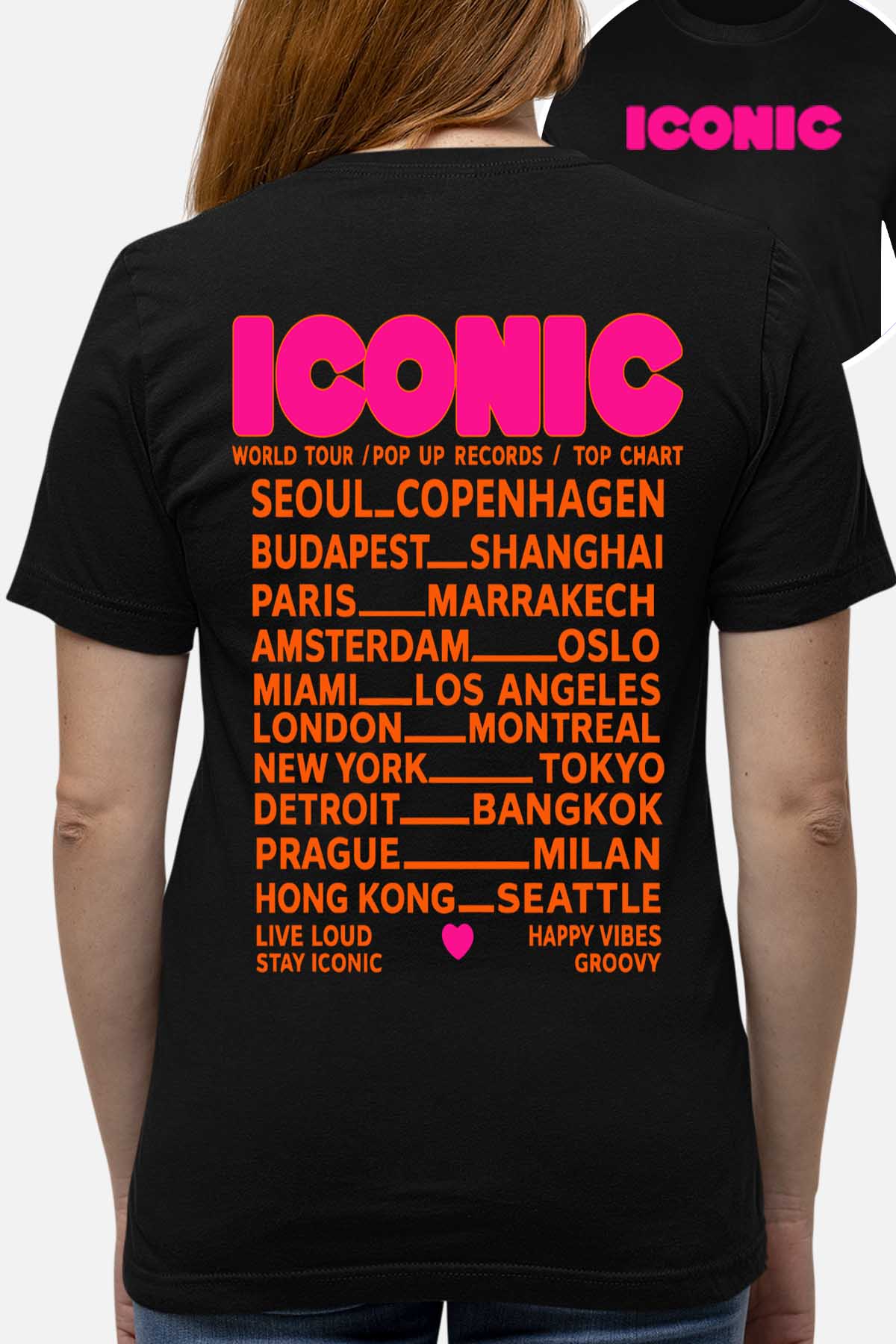 COULEUR:Noir|T-shirt Femme | iconic Fluo Orange Noir