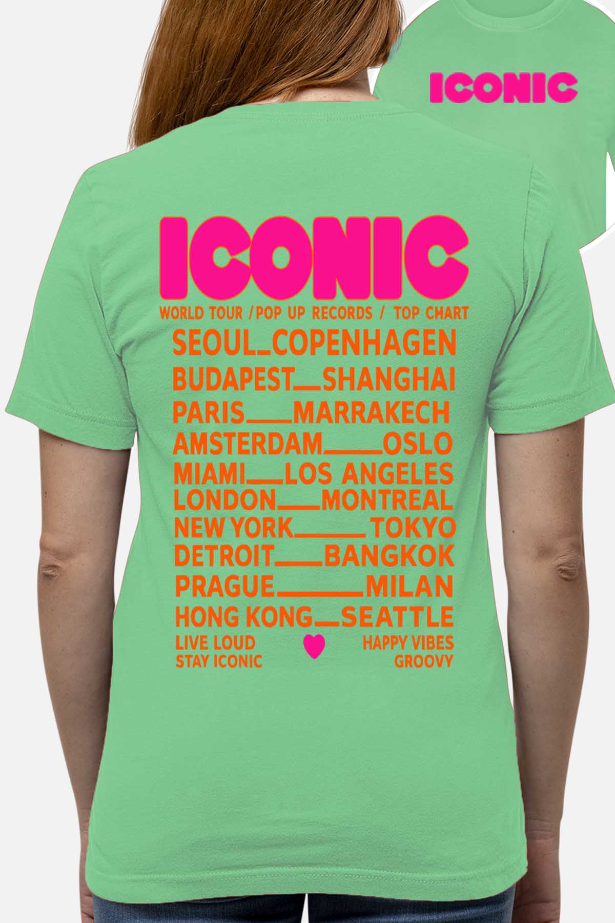 COULEUR:Vert d'eau|T-shirt Femme | iconic Fluo Orange Vert d'eau