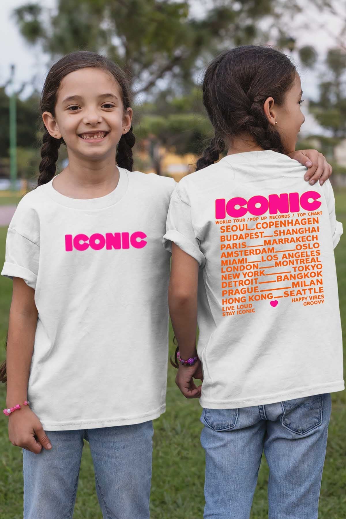 COULEUR:Blanc|T-shirt Fille | iconic Fluo Orange Blanc