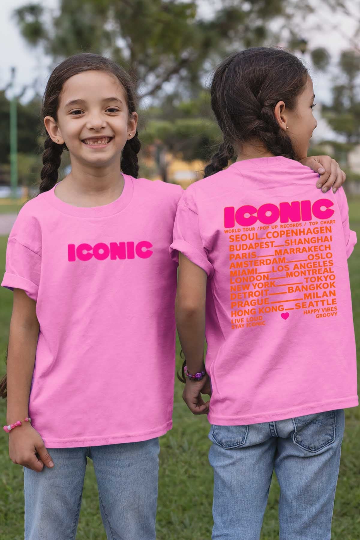 COULEUR:Rose|T-shirt Fille | iconic Fluo Orange Rose
