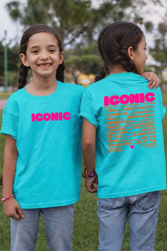 COULEUR:Turquoise|T-shirt Fille | iconic Fluo Orange Turquoise