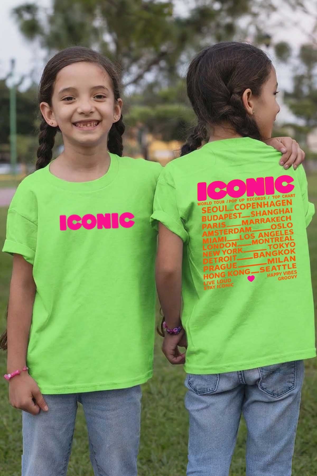 COULEUR:Vert Clair|T-shirt Fille | iconic Fluo Orange Vert Clair