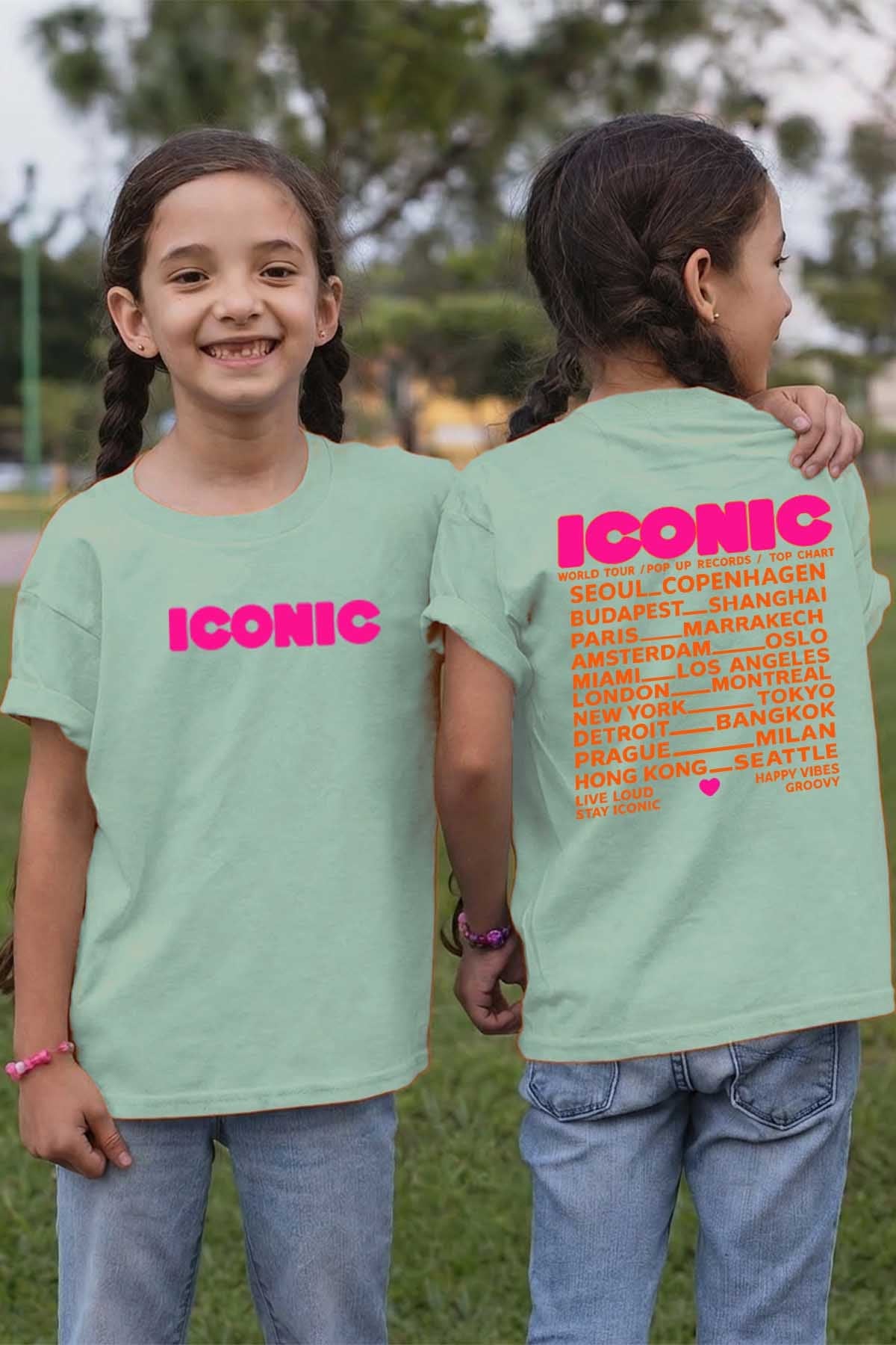 COULEUR:Vert d'eau|T-shirt Fille | iconic Fluo Orange Vert d'eau