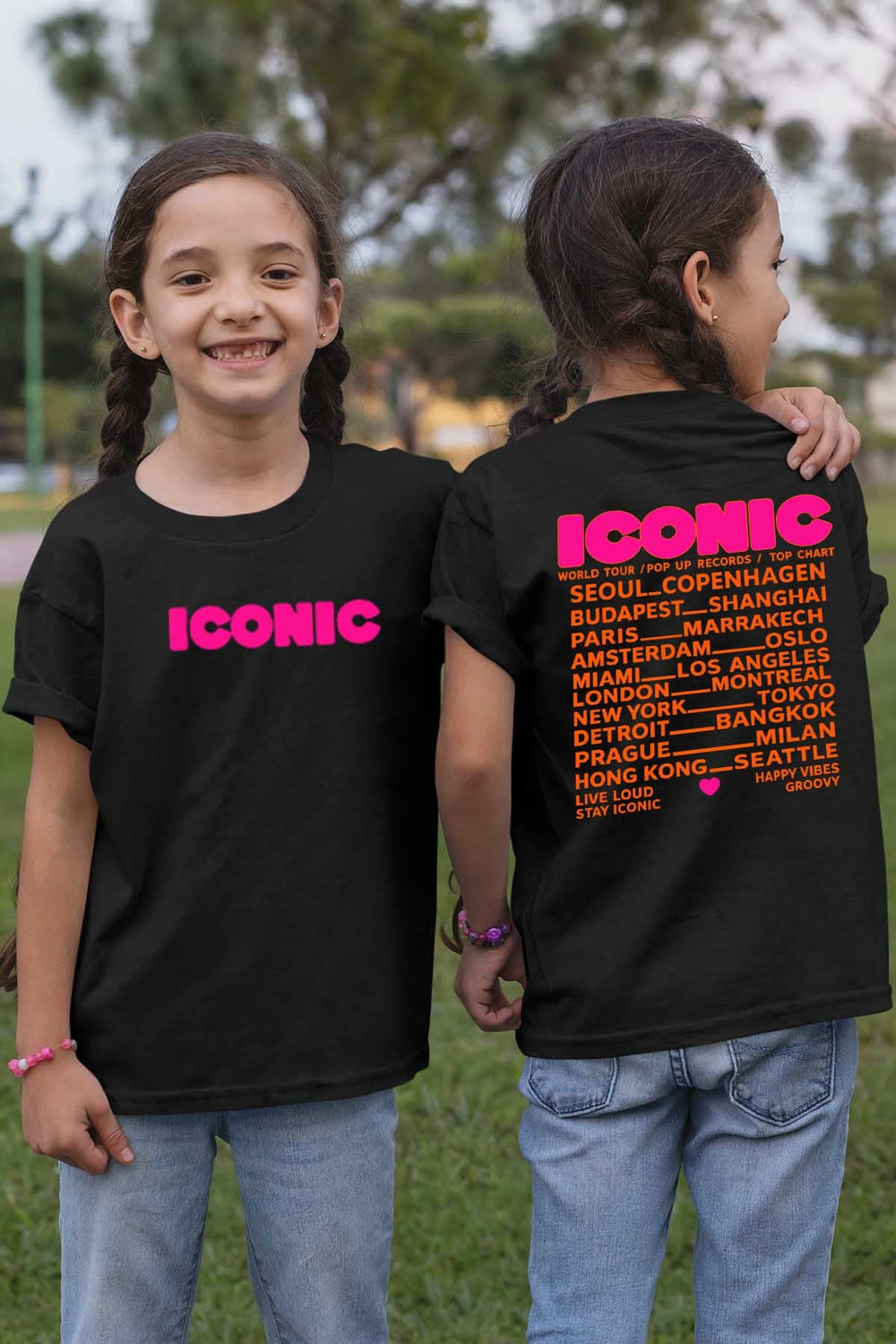 COULEUR:noir|T-shirt Fille | iconic Fluo Orange noir