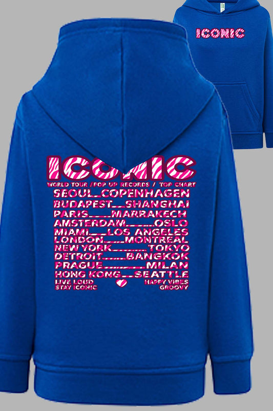 COULEUR:Bleu Roi|Sweat Capuche Fille | iconic Zebré Rose Bleu Roi