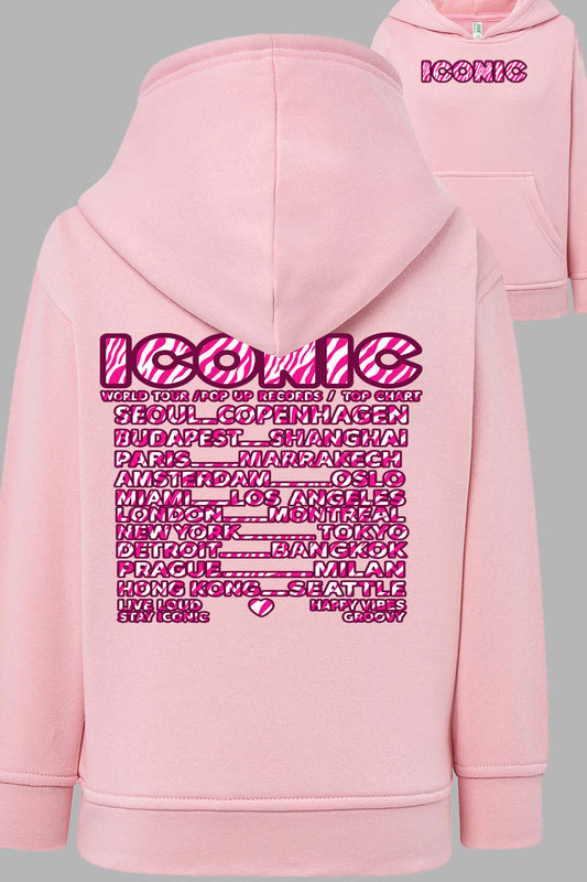 COULEUR:Rose|Sweat Capuche Fille | iconic Zebré Rose Rose