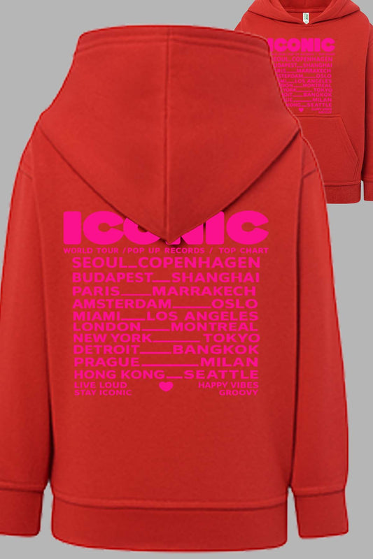 COULEUR:Rouge|Sweat Capuche Fille | iconic dos Fluo Rose Rouge