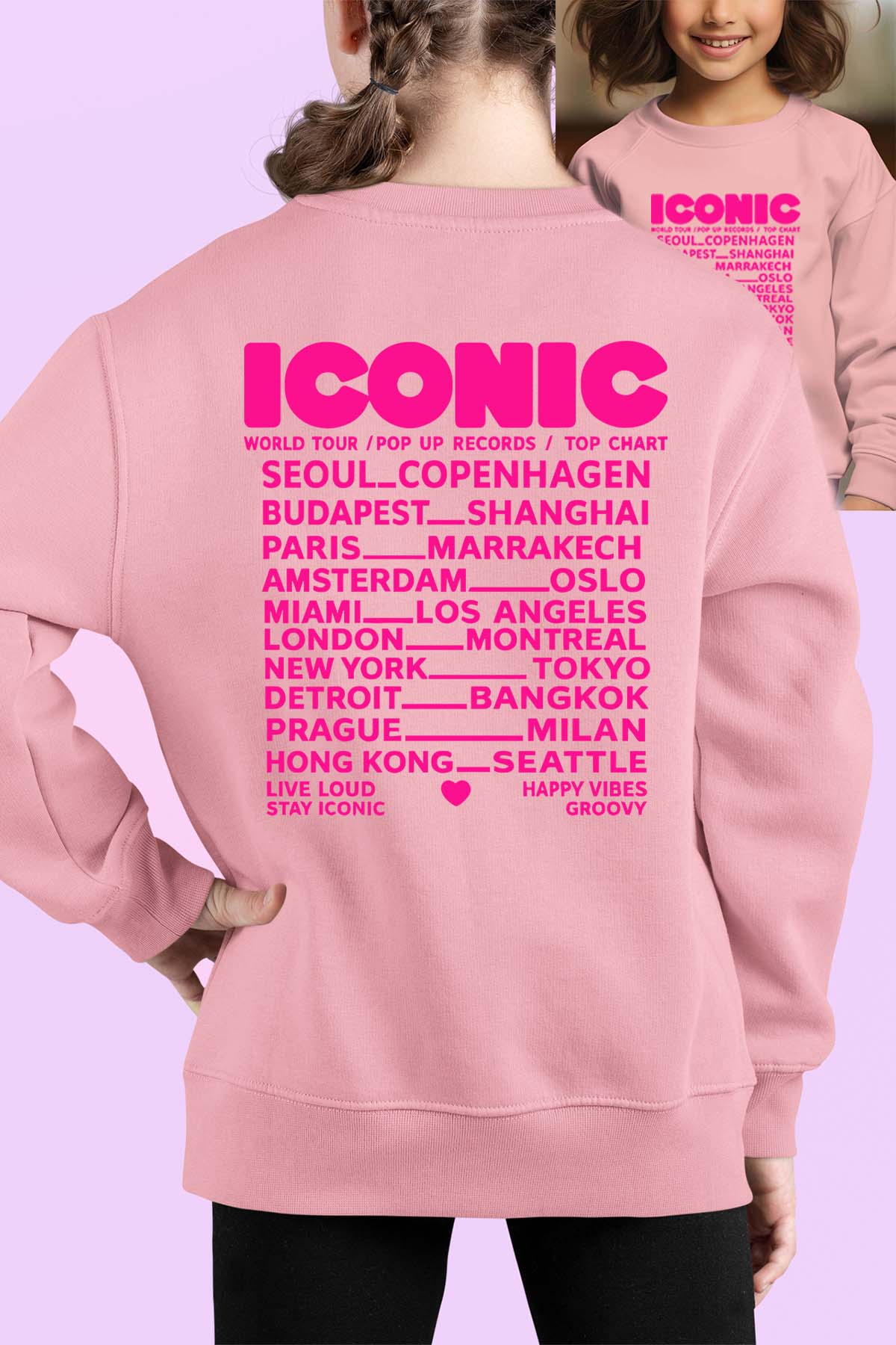 COULEUR:Rose|Sweat Col Rond Fille | iconic dos Fluo Rose Rose