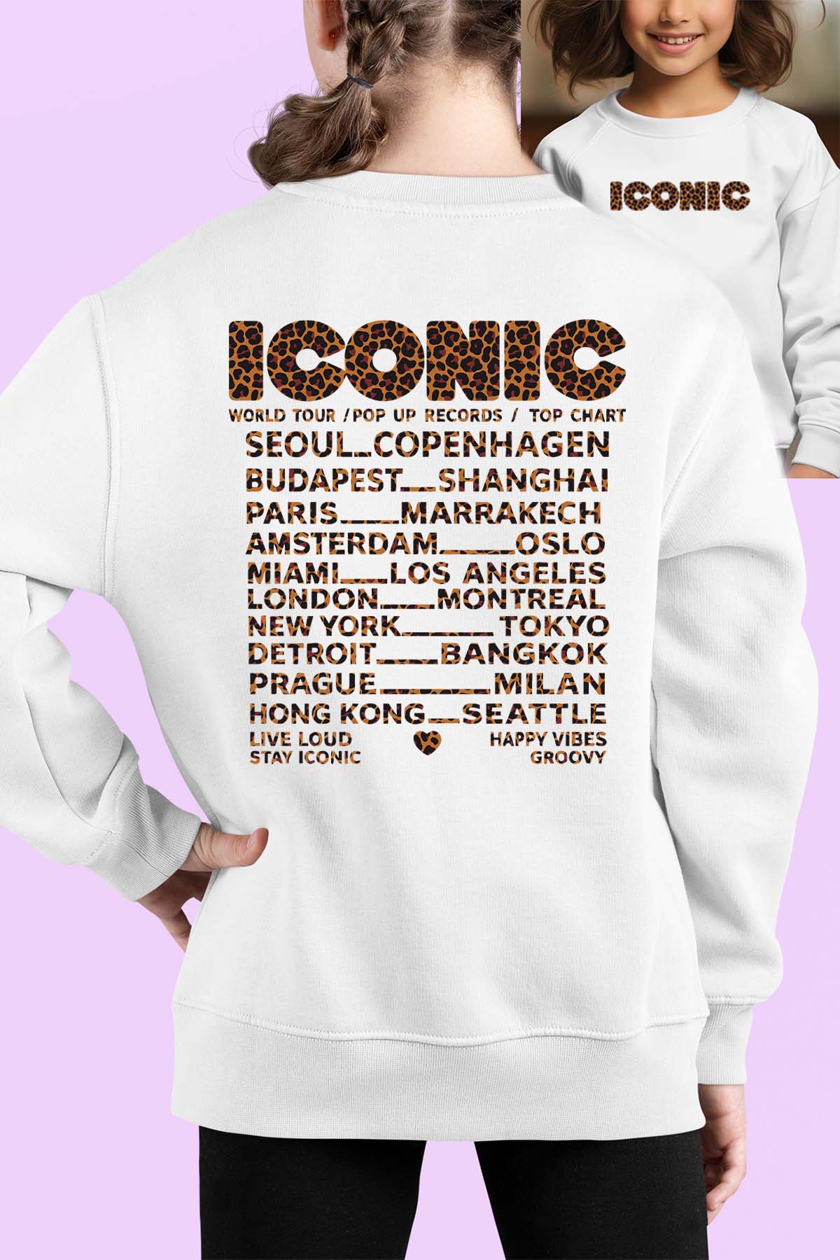 COULEUR:Blanc|Sweat Col Rond Fille | iconic leo Blanc