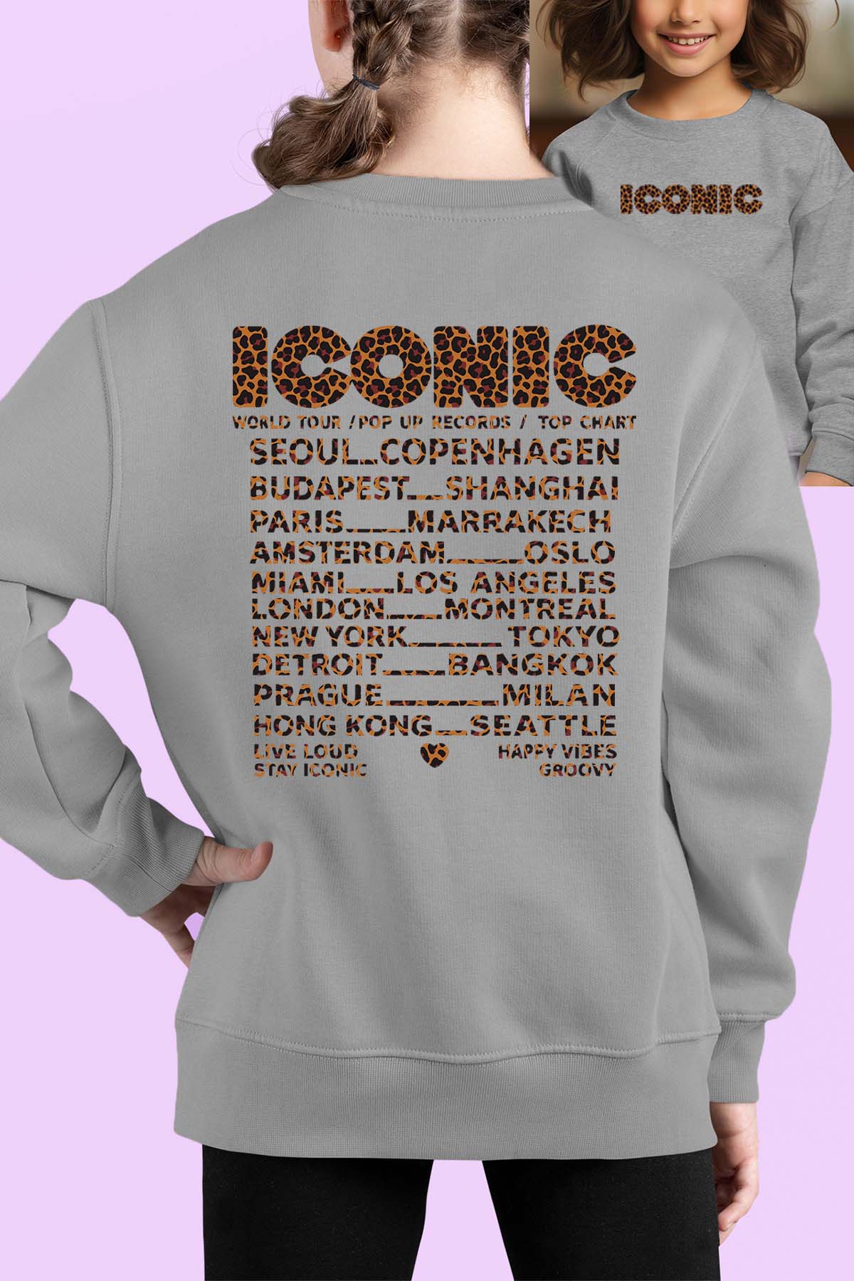 COULEUR:Gris|Sweat Col Rond Fille | iconic leo Gris