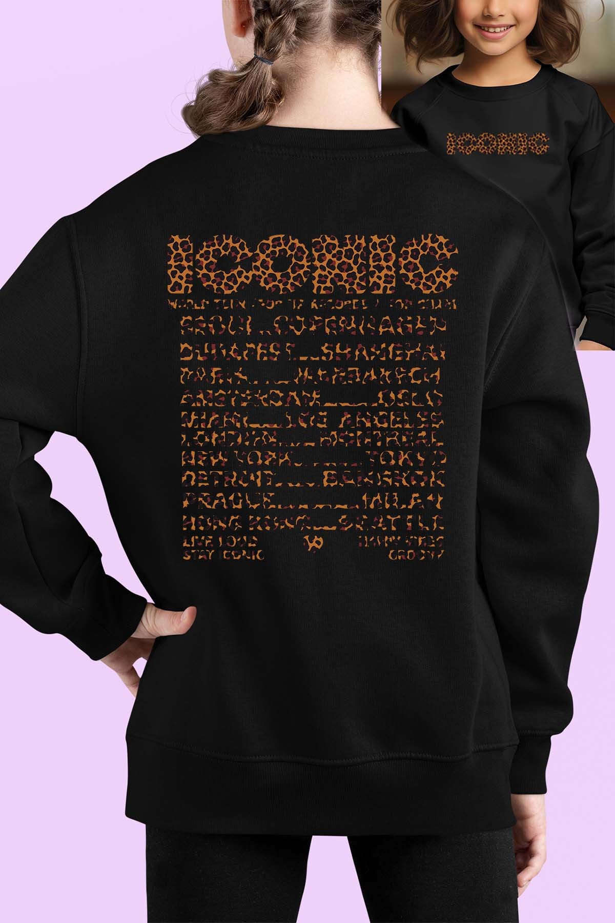 COULEUR:Noir|Sweat Col Rond Fille | iconic leo Noir