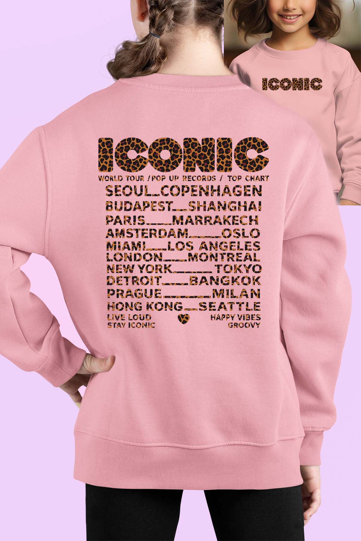 COULEUR:Rose|Sweat Col Rond Fille | iconic leo Rose