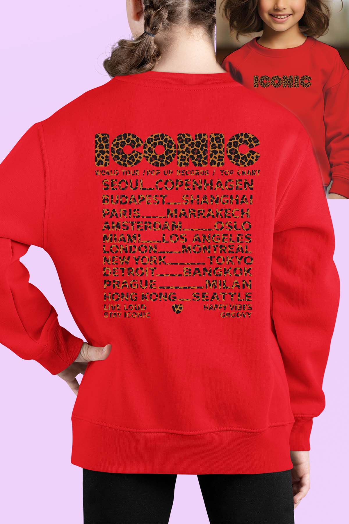 COULEUR:Rouge|Sweat Col Rond Fille | iconic leo Rouge