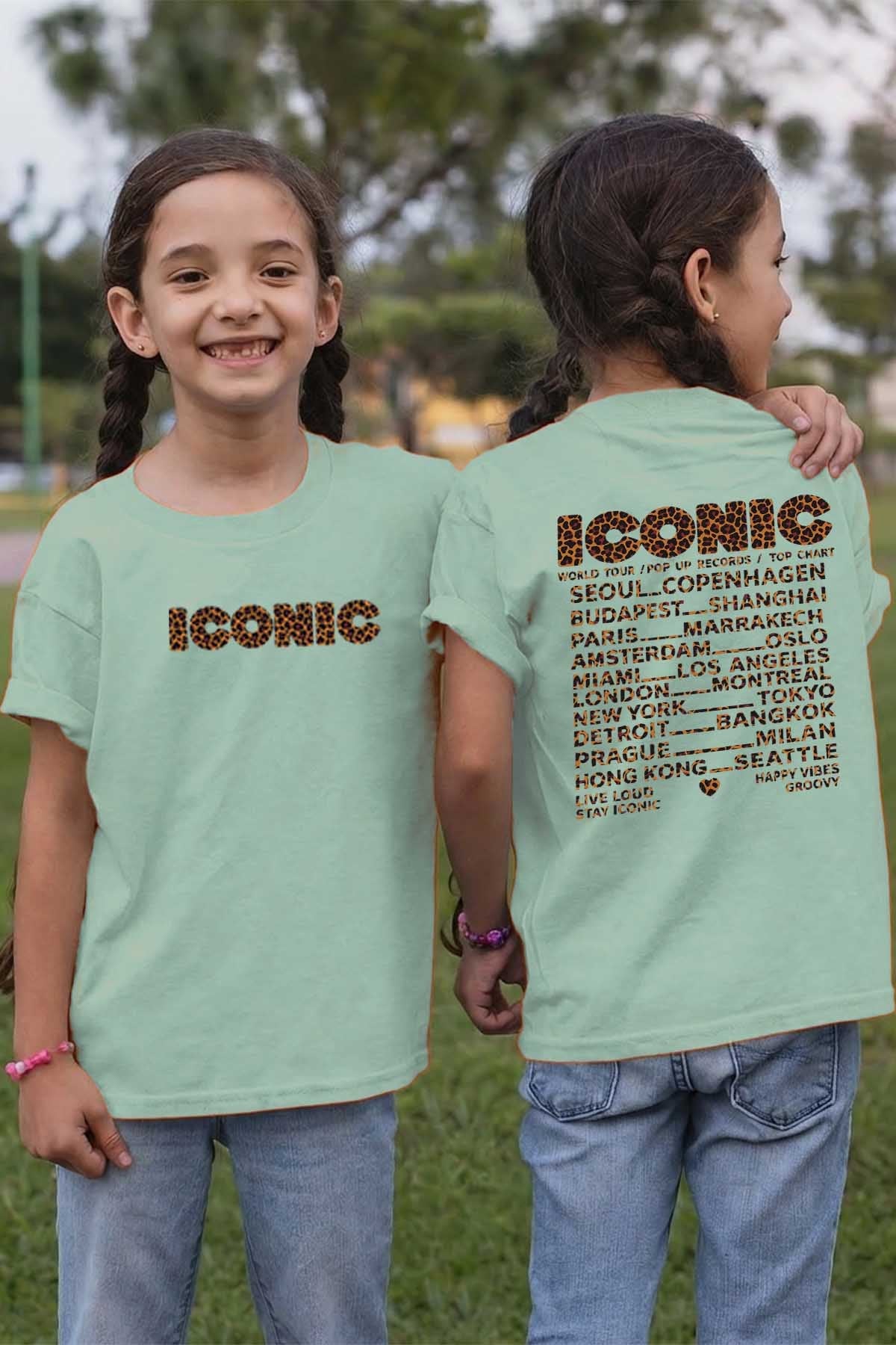 COULEUR:Vert d'eau|T-shirt Fille | iconic leo Vert d'eau