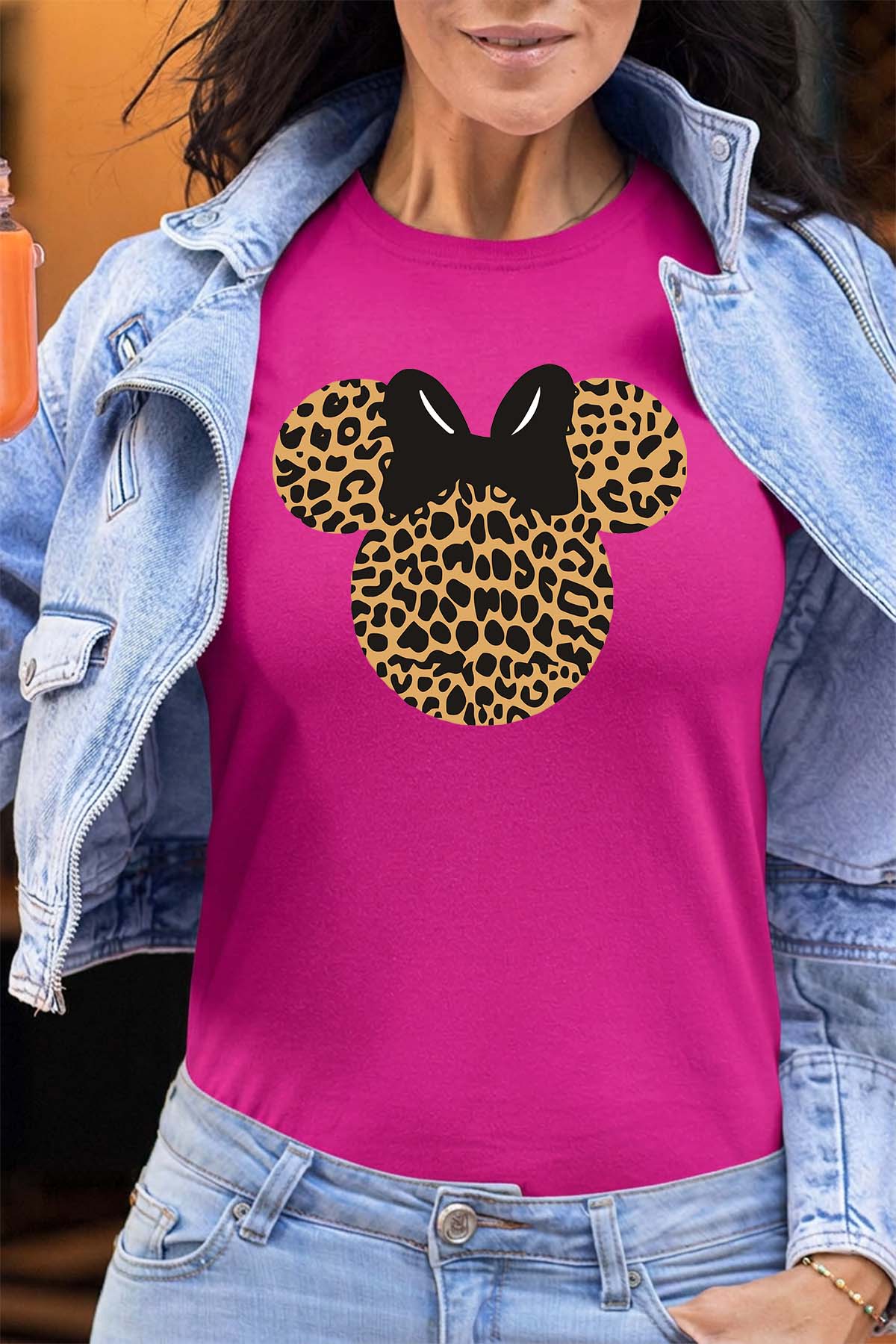 COULEUR:Fuchsia|T-shirt Femme | leopard Minnie Fuchsia