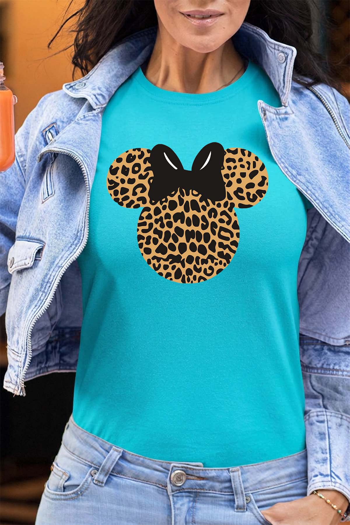COULEUR:Turquoise|T-shirt Femme | leopard Minnie Turquoise