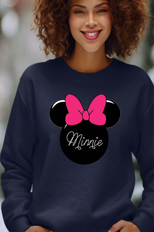 COULEUR:Marine|Sweat Col Rond Femme | logo minnie Marine