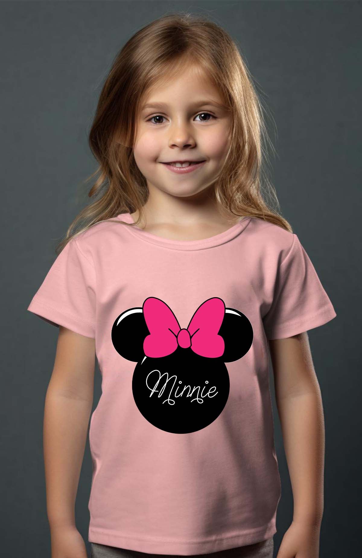 COULEUR:Rose|T-shirt Fille | logo minnie Rose