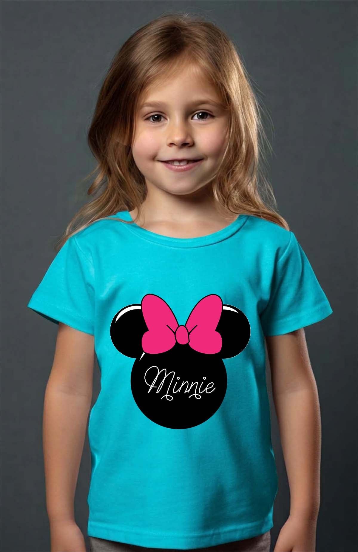 COULEUR:Turquoise|T-shirt Fille | logo minnie Turquoise