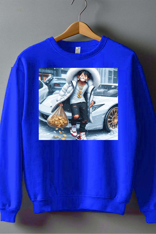 COULEUR:Bleu Roi|Sweat Col Rond Garçon | luffy braco 2023 Bleu Roi