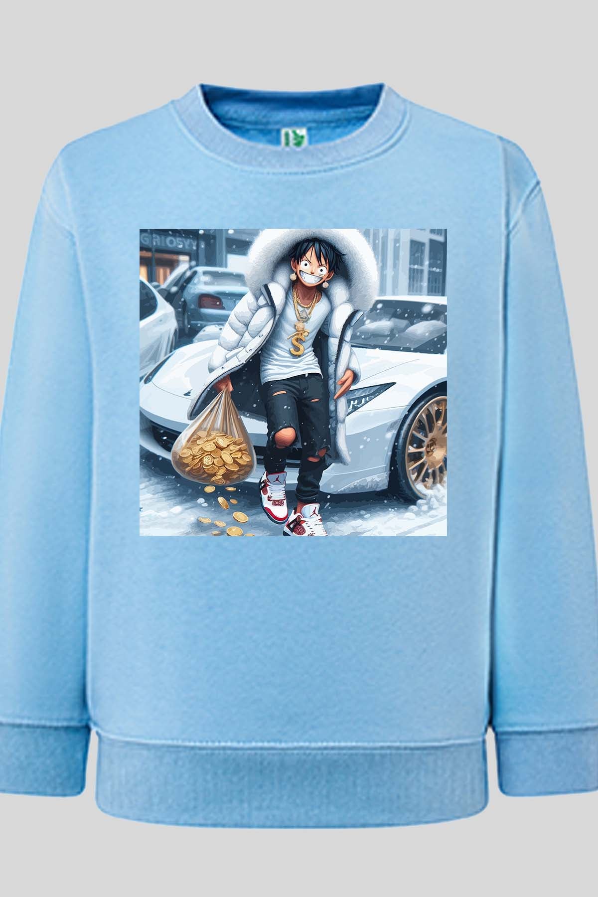 COULEUR:Bleu Ciel|Sweat Col Rond Homme | luffy braco 2023 Bleu Ciel