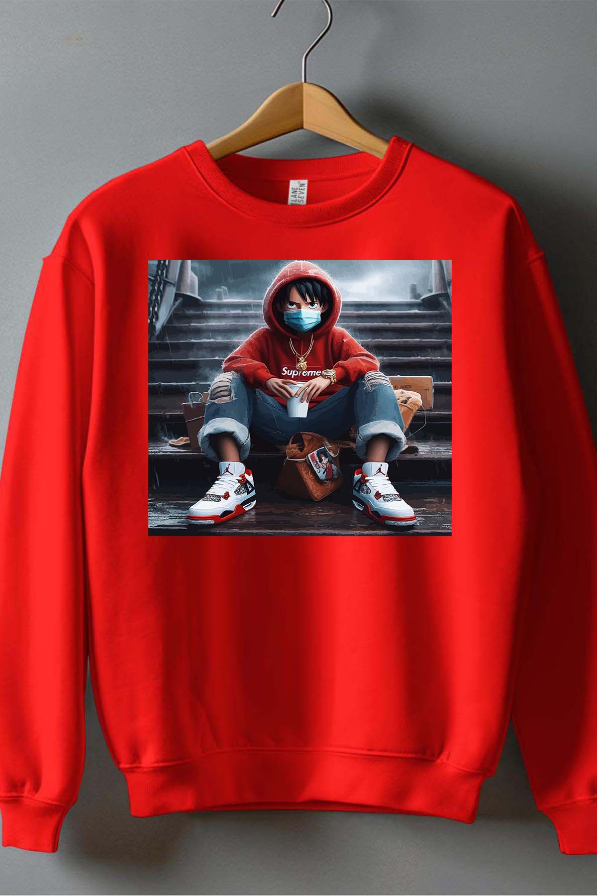 COULEUR:Rouge|Sweat Col Rond Homme | luffy escal 2023 Rouge