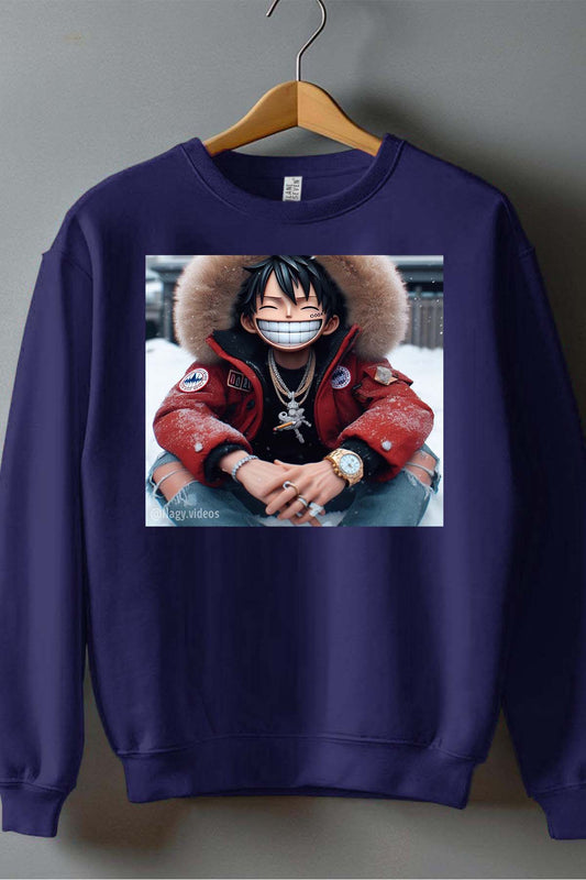 COULEUR:Marine|Sweat Col Rond Garçon | luffy golri Marine