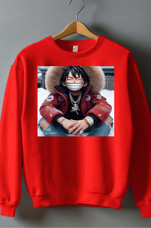 COULEUR:Rouge|Sweat Col Rond Garçon | luffy golri Rouge