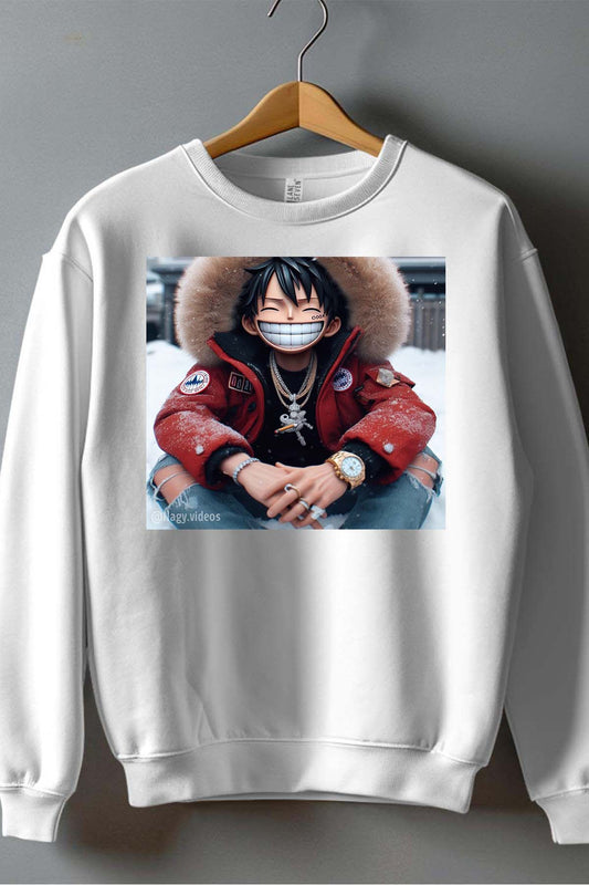 COULEUR:Blanc|Sweat Col Rond Homme | luffy golri Blanc