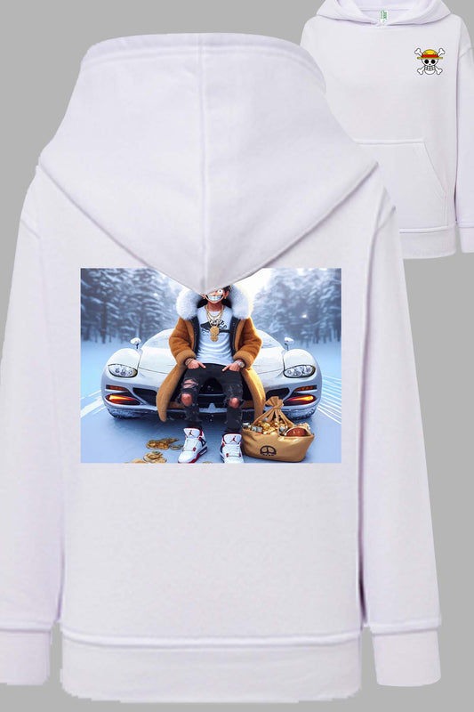 COULEUR:Blanc|Sweat Capuche Homme | luffy neige Blanc