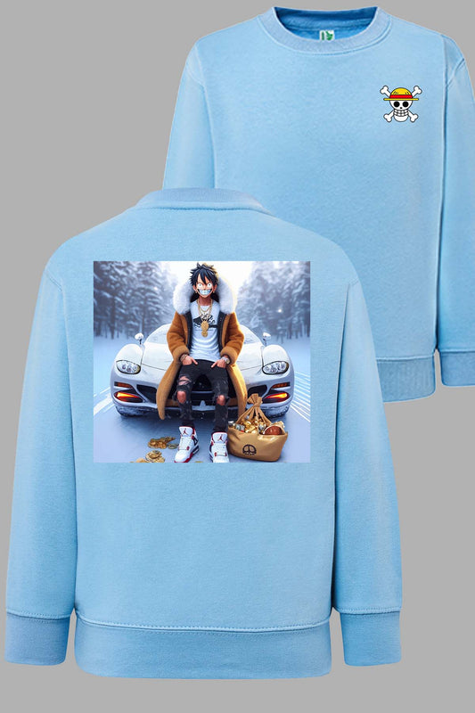 COULEUR:Bleu Ciel|Sweat Col Rond Garçon | luffy neige Bleu Ciel