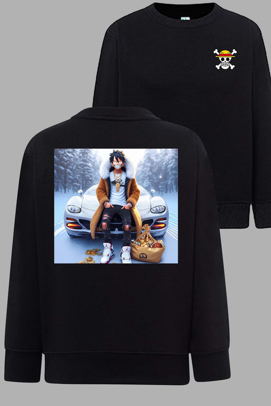 COULEUR:Noir|Sweat Col Rond Garçon | luffy neige Noir