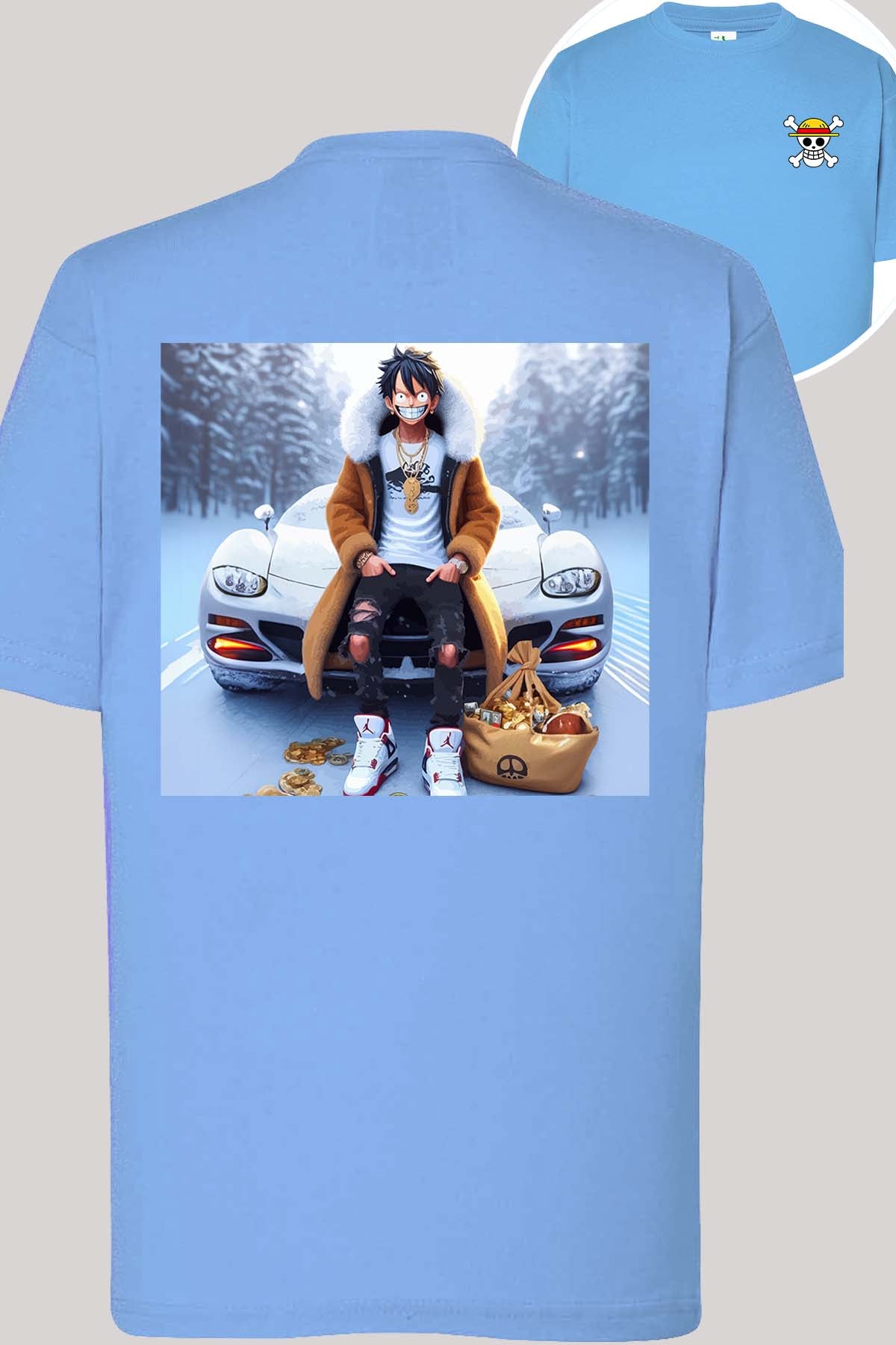 COULEUR:Bleu Ciel|T-shirt Garçon | luffy neige Bleu Ciel